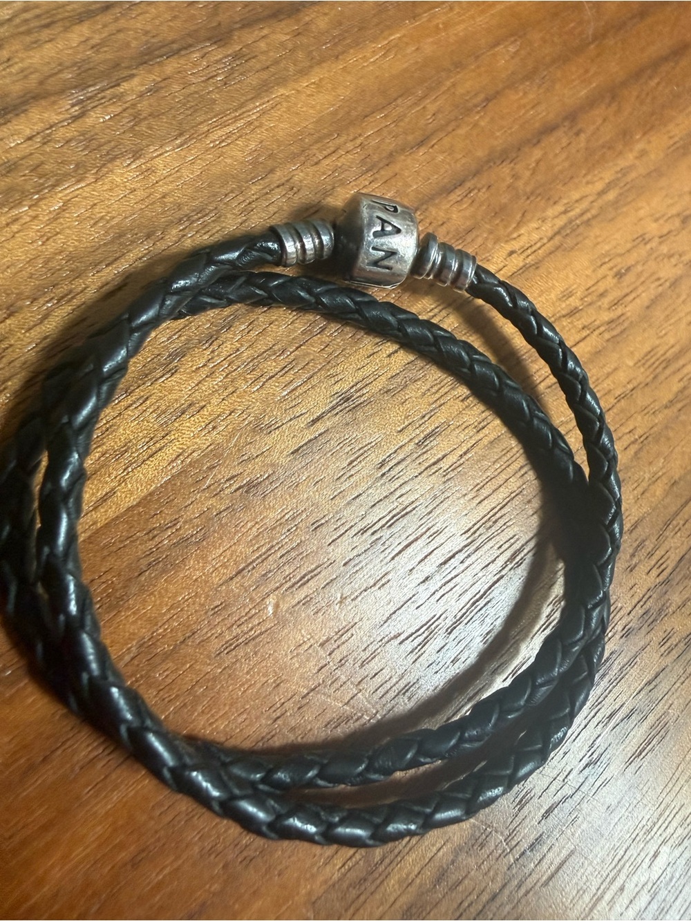 Pandora Black Braided Leather Double Wrap Bracelet with Sterling Silver moments - Picture 3 of 9